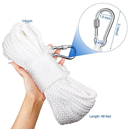 Floating Life Ring Rope with Stainless Steel Hook - White, 30m