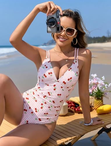 Pink Floral Tummy Control One-Piece Swimsuit for Women - Medium