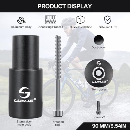 Bike Stem Riser Extender - 1-1/8" 28.6mm Fork Bicycle Handlebar Rise - 90mm