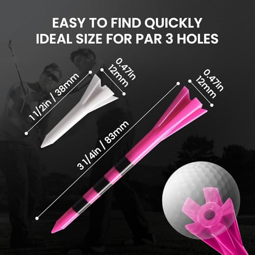 Golf Tees Plastic 100 Pack - Pink 3 1/4" and 1 1/2" Varieties