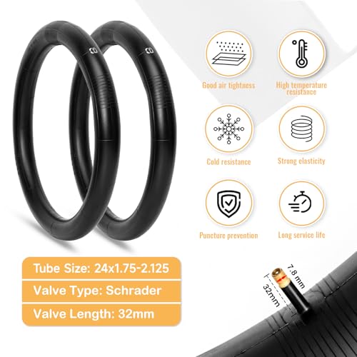 24x2.125 Inch Mountain Bike Tires Set - Folding Replacement with Inner Tubes & Levers