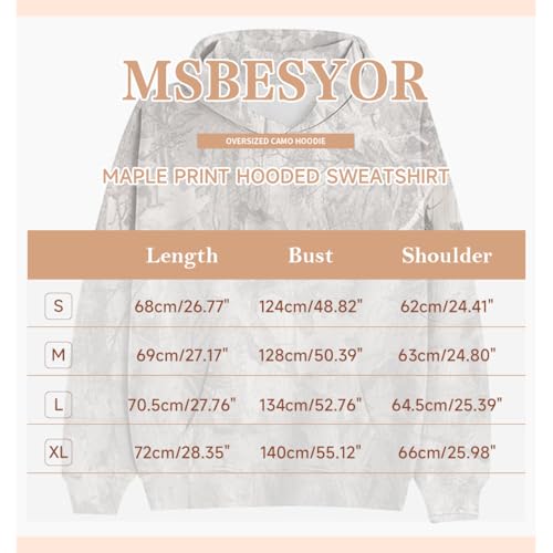 Oversized Camo Hoodie for Men Women X-Large Tan Fleece Maple Leaf Graphic Pullover with Pocket