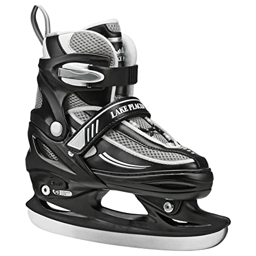 Adjustable Youth Ice Skates for Kids - Lake Placid Summit, Black/White, Large (5-8)