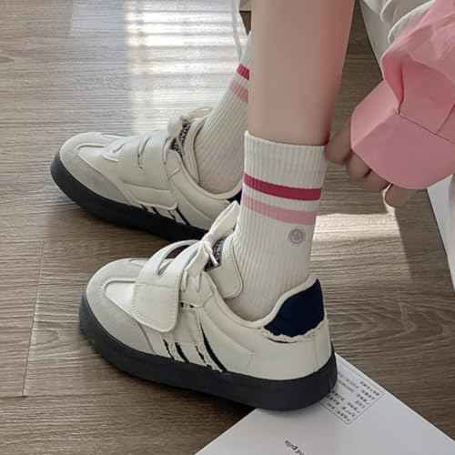 Womens Solid Color Two Stripe Crew Socks Casual Athletic Smiling Face Ankle Socks for women Girls