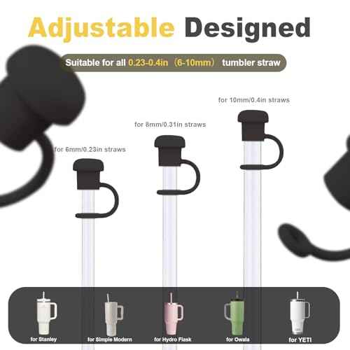 Straw Cover Cap for Stanley Cup, Straw Topper for Stanley 40oz, 30oz, 20oz, Stanley Cup Accessories Silicone Straw Cap Dust-Proof Protector Straw Lid for 0.4in/10mm Straws (Black)