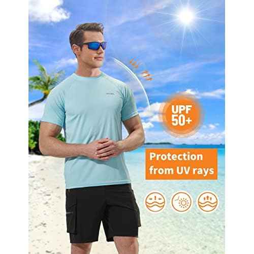 Men's Rash Guard Swim Shirts Short Sleeve UV Sun Protection Quick Dry UPF 50+ SPF Fishing Beach Water Shirt