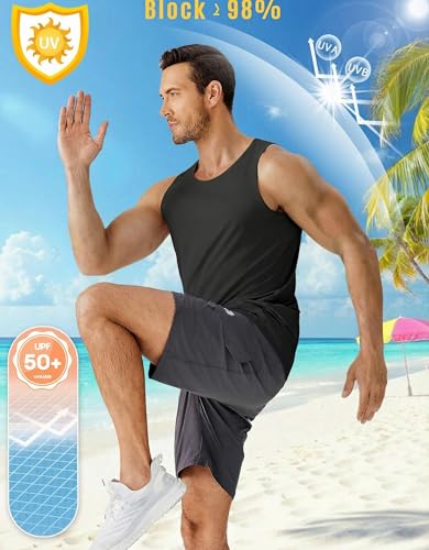 PINSPARK Men's UPF 50+ Quick Dry Athletic Muscle Tank Top Large Black