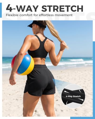 Women’s Swim Board Shorts 3 Inch Ultra Stretch Quick Dry Beach & Poolwear - Medium Black