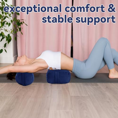 Royalay Yoga Bolster Pillow Set with Carry Handles - Dark Blue, Rectangular & Cylinder for Restorative Yoga and Meditation