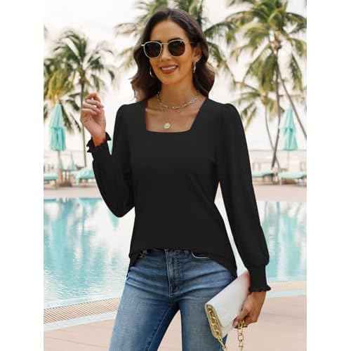 MixShe Womens Square Neck Blouses 2025 Fall Fashion Long Sleeve Casual Stretchy Pullover Tops