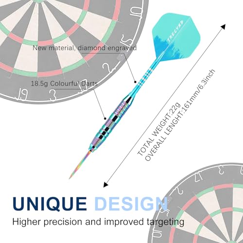 Professional Metal Dart Set 22g with Aluminum Shafts, Steel Tips & Vibrant Flights - Green Blue