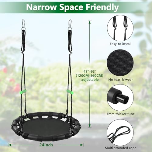 24 Inch Diameter Round Saucer Swing with Steel Frame - Black