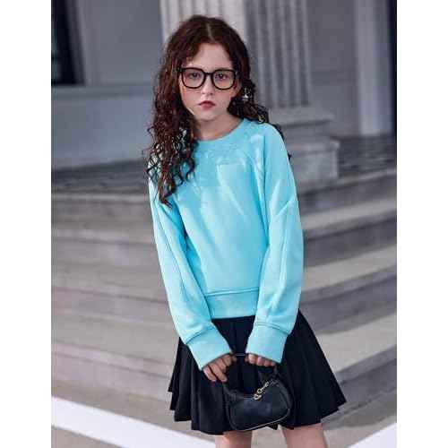 Arshiner Girls Sweatshirt Crop Tops for Teens Cropped Crewneck Pullover Ribbed Long Sleeve Shirts Thumb Hole