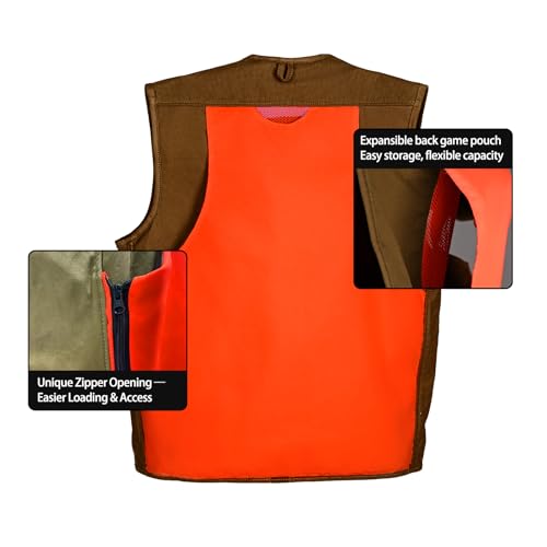Large Upland Hunting Vest with Multi Pockets - Brown and Orange Bird Field Game Gear