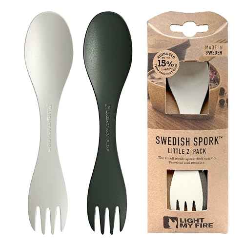 Light My Fire Spork Little Colored Sporks 2-in-1 Hard Plastic Travel Spork Reusable Camping Utensils for Lunch Box Outdoor Picnic Utensil BPA Free, SageGreen/Cream