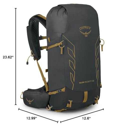 Osprey Talon Velocity 30L Men's Hiking Backpack, Dark Charcoal/Tumbleweed, S/M