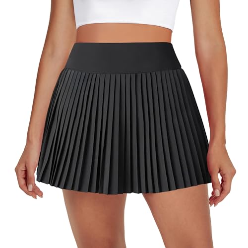 Women’s Pleated Tennis Skirt High Waist Golf Skorts with Pockets - Medium Midnight Black