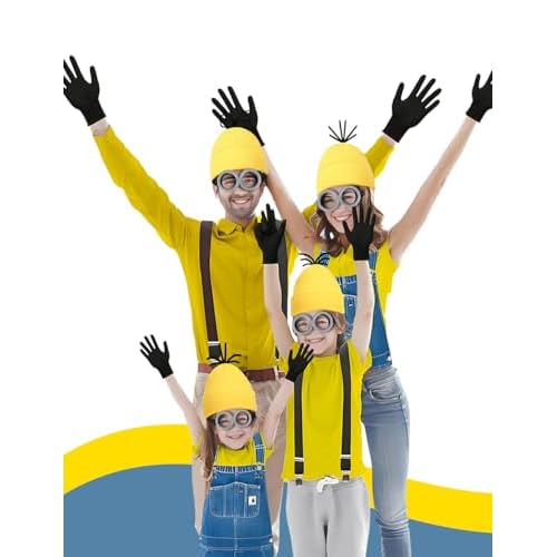 Halloween Costume Adult Accessories,Yellow Beanie Goggles Glasses Gloves for Men Women Cosplay Party Set