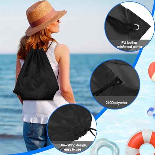 PLULON 2Pcs Drawstring Bags Bulk Black Drawstring Backpack String Backpack Cinch Sack Sport Gym Backpack Bags for Yoga Traveling Outdoor Sports