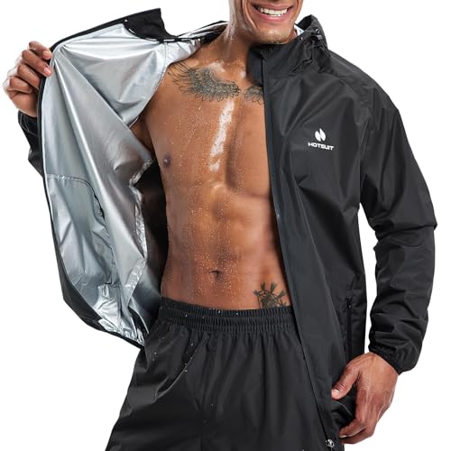 Black Sauna Suit for Men Weight Loss Sweat Training Jacket & Pants Large