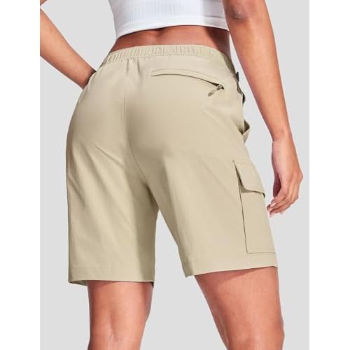 Haimont Women's 7 Inch Hiking Cargo Shorts with Belts Elastic Waist Nylon Quick Dry Water Resistant Camping Travel Trekking