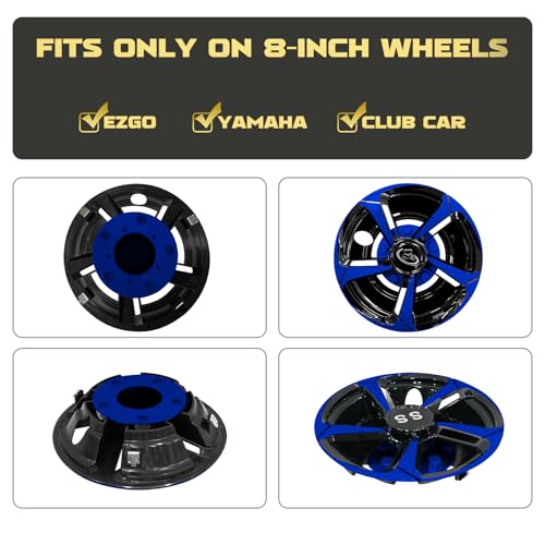 8 Inch Golf Cart Wheel Hubcaps Set of 4 Black Silver Fits EZGO Club Car Yamaha