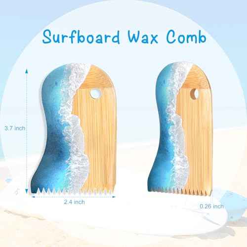 Surfboard Wax Comb Bamboo Surfboard Wax Scraper Surfboard Wax Removal Tool Surf Wax Comb with Hole Surfboard Accessories for Surfing Board Men Women Surfer Gift Ocean Wave Pattern