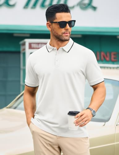 Cotrasen Men's Short Sleeve Cotton Pique Polo Shirt - Large White