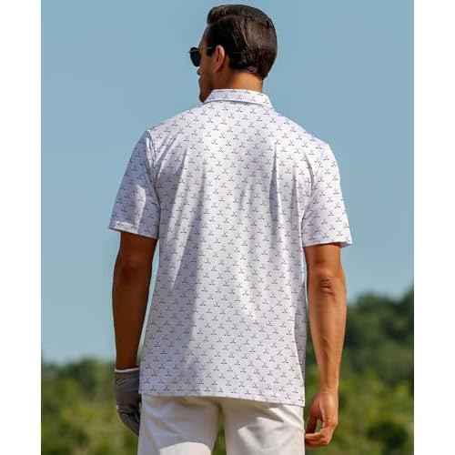 ELETOP Mens Polo Shirts Short Sleeve Golf Shirts Moisture Wicking Dry Fit Print Performance Golf Polos for Men Collared Shirt