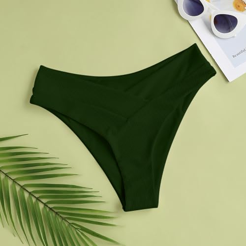 Leoparts Women's V Cut High Waisted Bikini Bottom Ribbed High Cut Cheeky Swimsuit Bathing Suit Bottoms