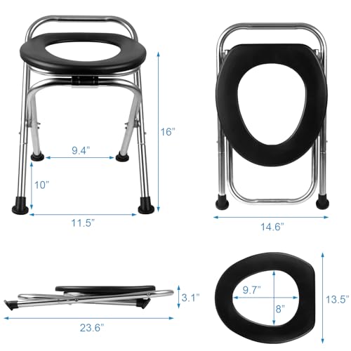 Black Portable Folding Toilet for Camping Travel Stainless Steel Lightweight