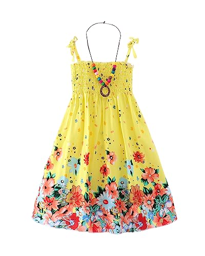 Girls Bohemian Rainbow Dress 2-12T with Necklace - Flower Yellow 9-10 Years