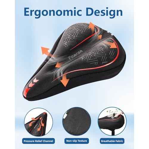 Bike Seat Cushion, Gel Padded Bike Seat Cover for Men Women, Extra Soft Exercise Bicycle Cushion Fit for Peloton, Spin Stationary Exercise, Cycling Bike with Adjustable Vel-co Secure