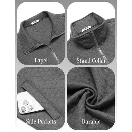COOFANDY Mens Zip Up Sweatshirt Mock Neck Quilted Jacket Casual Lightweight Sweater Jackets with Pocket