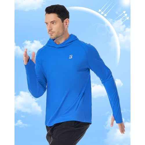 Roadbox Mens UPF 50+ Fishing Shirt, Long Sleeve UV Sun Protection Hoodies, Quick Dry Rash Guard for Hiking Outdoor Working
