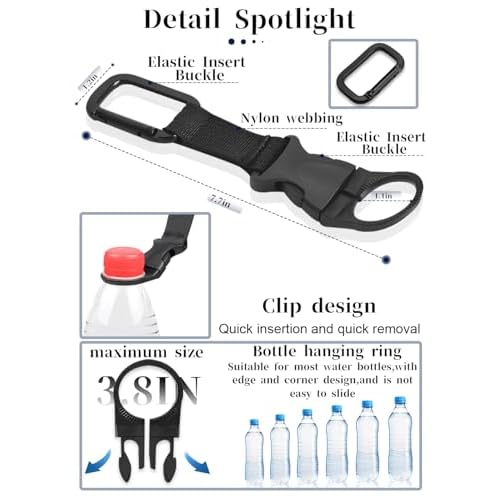 ZXZone 2PCS Bottle Buckle Clip Hanging Buckle Portable Water Bottle Ring Holder Keychain Mineral Water Bottle Clip for Backpack Belt Nylon Webbing Strap for Outdoor Tactical Camping Hiking(Black)