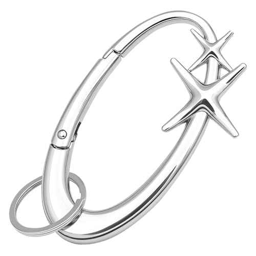 Y2K Carabiner, Cute Star Carabiner Clip, Extra-Large Silver Carabiner, Suitable for Car Keys, Wallets, Backpacks and Other Accessories, Suitable for Men and Women