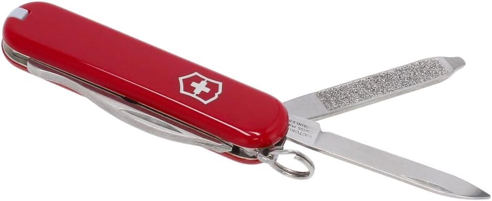 Victorinox Rally Swiss Army Knife, Compact, 9 Functions, Swiss Made Pocket Knife with Magnetic Phillips Screwdriver, Bottle Opener and Key Ring - Red