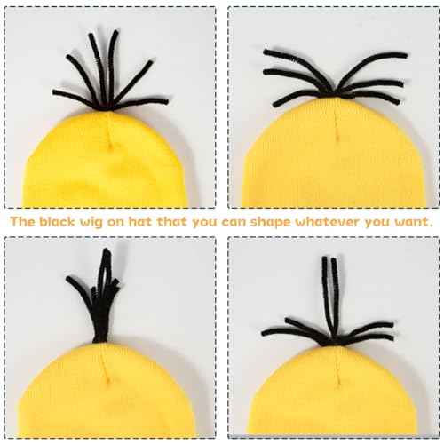 umbresen 3Pcs Halloween Yellow Costume Accessories, Goggles Glasses/Yellow Beanie/Gloves for Children Adults Men Women Cosplay Christmas Birthday Party School Show Set