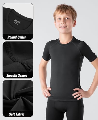 Niksa Boys Compression Shirt Youth Athletic Quick Dry Undershirt - Medium Black & White 2 Pack