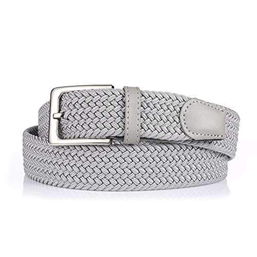 Elastic Braided Golf Belt for Men & Women 1 3/8 Inches Gray Medium Waist