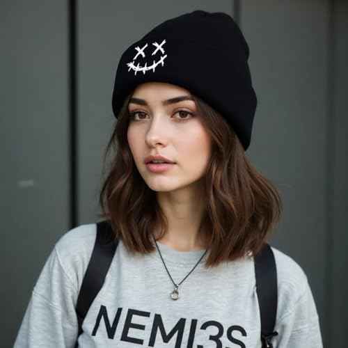 Fashion Beanie for Men Beanies Women,Warm Winter Hats for Men Embroidery Unisex Knit Hat Skull Cap(Black1)