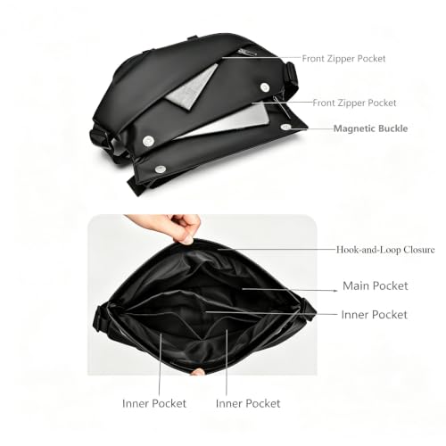 Monoki Waterproof Black Crossbody Sling Bag for Men & Women, Large Capacity