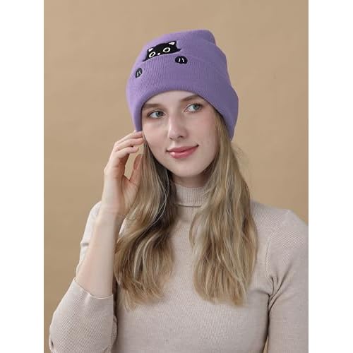 Cat Hat Beanie for Lovers - Cute Women's Embroidery Themed Gifts for Mom - Funny Novelty Trendy Stuff
