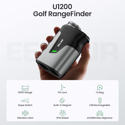 SILLAID Gray Golf Rangefinder with Slope, 1200 Yards, 7X Magnification, Pin Lock Vibration, Rechargeable, Tournament Legal