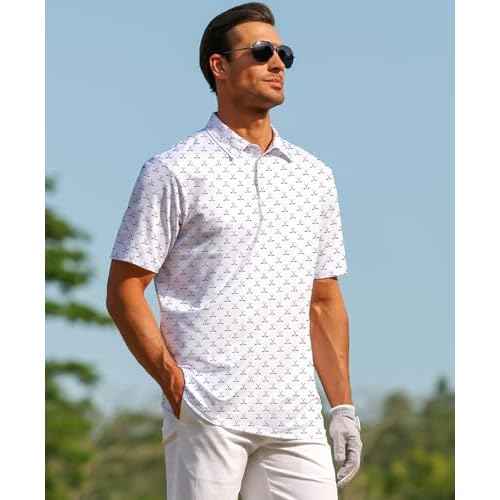 ELETOP Mens Polo Shirts Short Sleeve Golf Shirts Moisture Wicking Dry Fit Print Performance Golf Polos for Men Collared Shirt