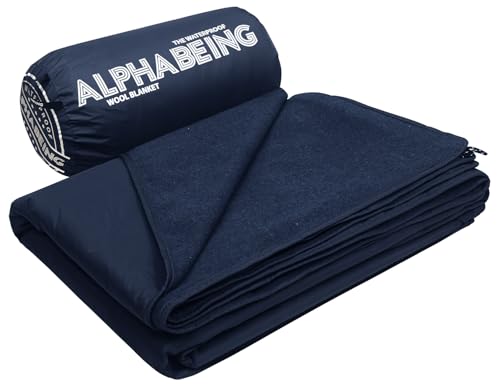 Navy Waterproof Outdoor Blanket with Merino Wool - Extra Thick & Warm