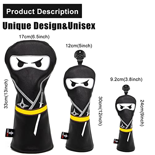 Golf Headcover for Hybrid - Leather Ninja Club Cover with Embroidery