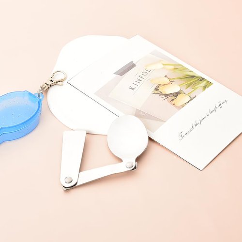 Portable Travel Camping Spoon Long Handle Folding Spoon Thermos Foldable Spoons with Case Keychain Collapsible Hiking Picnic Outdoor Spoons with Storage Box Retractable Fold Tea Coffee Soup Utensil