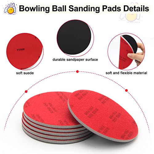 Bowling Ball Sanding Pads Set 6+1 Grits 500/1000/2000 with Cleaning Towel